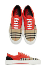 Ladies - Red and beige check sneakers