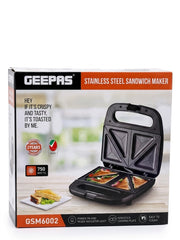 Geepas Sandwich Maker GSM36533UK | 750W Powerful Toaster| Non-Stick Plates| Power & Ready Light| Cool Touch Handle| Easy to Clean & Overheat Protection | 2-Year Warranty