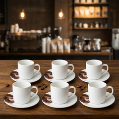 Elegant 12-Piece Ceramic Coffee Cup & Saucer Set – Classic White