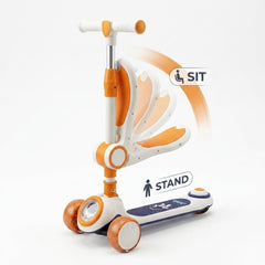 2-in-1 Kids' Space Explorer Kick Scooter – Convertible Sit & Stand Design with Motion-Activated LED Light-Up Wheels