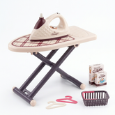 Pretend Play Ironing & Laundry Cleaning Set - Kids Ironing Board, Play Iron, Detergent Boxes, Hangers & Basket