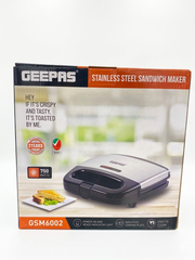 Geepas Sandwich Maker GSM36533UK | 750W Powerful Toaster| Non-Stick Plates| Power & Ready Light| Cool Touch Handle| Easy to Clean & Overheat Protection | 2-Year Warranty
