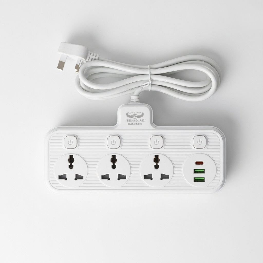 Power Socket Extension Box | 3000W rated power | USB & Type C PD ports