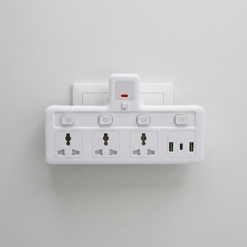 قابس جداري متعدد المقابس | بريطاني | مقبس USB وPD من النوع C | 3 مقابس عالمية | 2500 واط