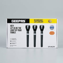 Geepas GFL4622N Rechargeable LED Flashlight Set - Pack of 3, 2000M Long Range, 5000mAh Battery, Aircraft Grade Aluminium