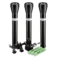 Geepas GFL4622N Rechargeable LED Flashlight Set - Pack of 3, 2000M Long Range, 5000mAh Battery, Aircraft Grade Aluminium
